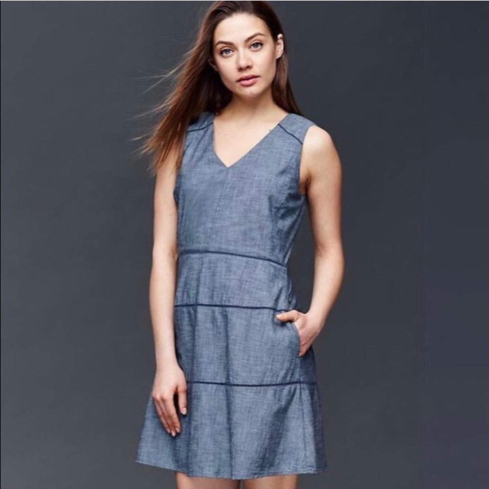 GAP sleeveless fit and flare chambray dress